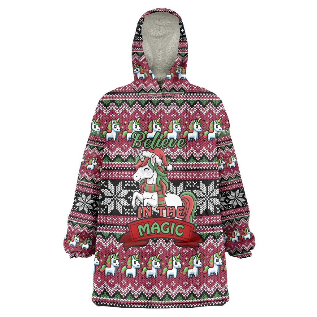 Unicorn Believe In The Magic Christmas Wearable Blanket Hoodie Xmas Holiday Patterns - Wonder Print Shop