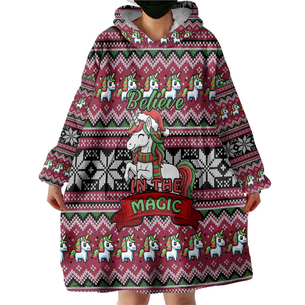 Unicorn Believe In The Magic Christmas Wearable Blanket Hoodie Xmas Holiday Patterns - Wonder Print Shop