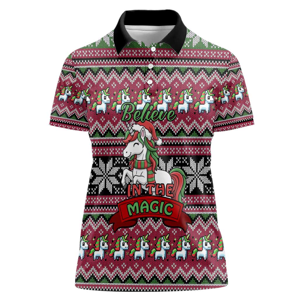 Unicorn Believe In The Magic Christmas Women Polo Shirt Xmas Holiday Patterns - Wonder Print Shop