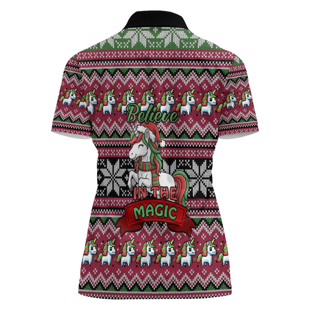 Unicorn Believe In The Magic Christmas Women Polo Shirt Xmas Holiday Patterns - Wonder Print Shop