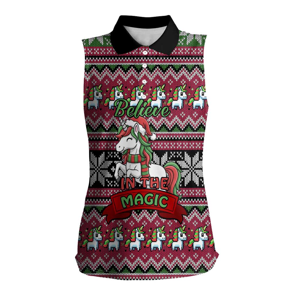 Unicorn Believe In The Magic Christmas Women Sleeveless Polo Shirt Xmas Holiday Patterns - Wonder Print Shop