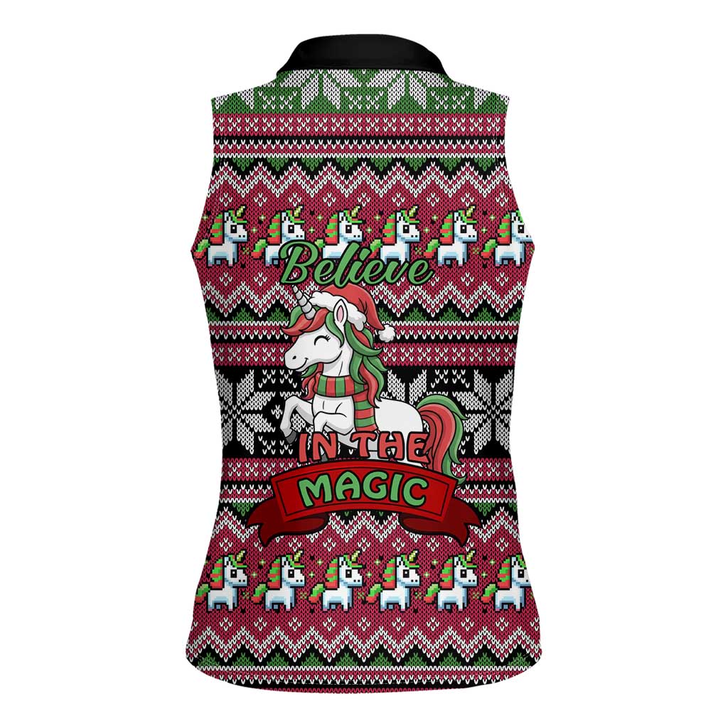 Unicorn Believe In The Magic Christmas Women Sleeveless Polo Shirt Xmas Holiday Patterns - Wonder Print Shop