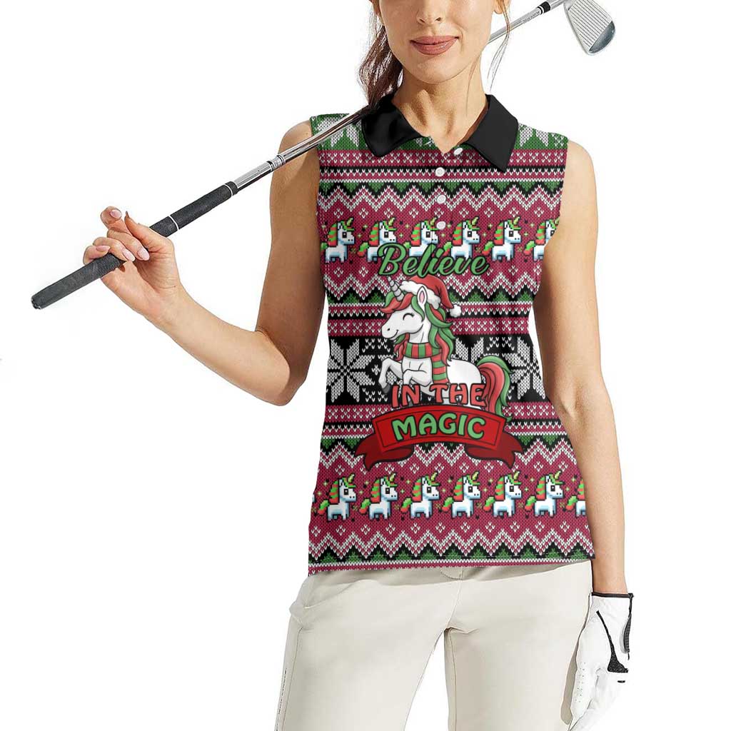 Unicorn Believe In The Magic Christmas Women Sleeveless Polo Shirt Xmas Holiday Patterns - Wonder Print Shop