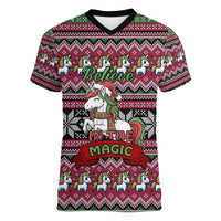 Unicorn Believe In The Magic Christmas Women V-Neck T-Shirt Xmas Holiday Patterns - Wonder Print Shop