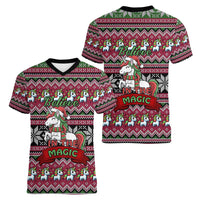 Unicorn Believe In The Magic Christmas Women V-Neck T-Shirt Xmas Holiday Patterns - Wonder Print Shop