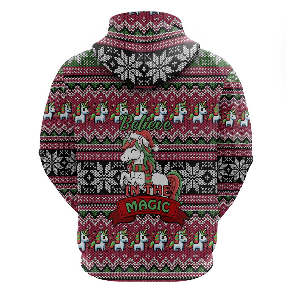Unicorn Believe In The Magic Christmas Zip Hoodie Xmas Holiday Patterns - Wonder Print Shop
