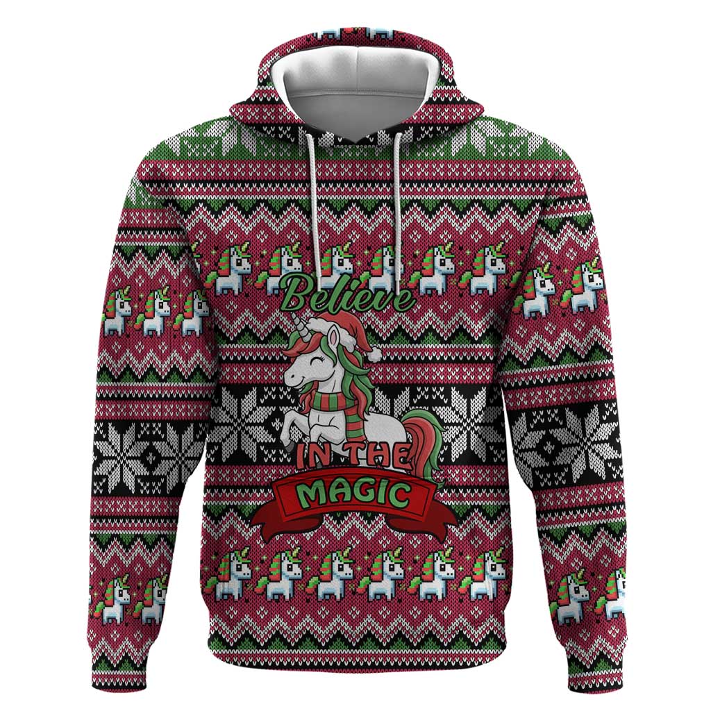 Unicorn Believe In The Magic Christmas Zip Hoodie Xmas Holiday Patterns - Wonder Print Shop