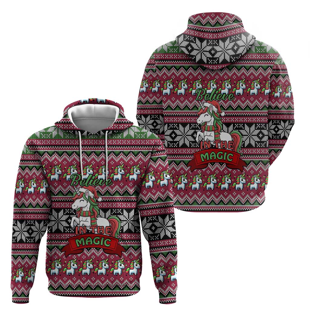 Unicorn Believe In The Magic Christmas Zip Hoodie Xmas Holiday Patterns - Wonder Print Shop