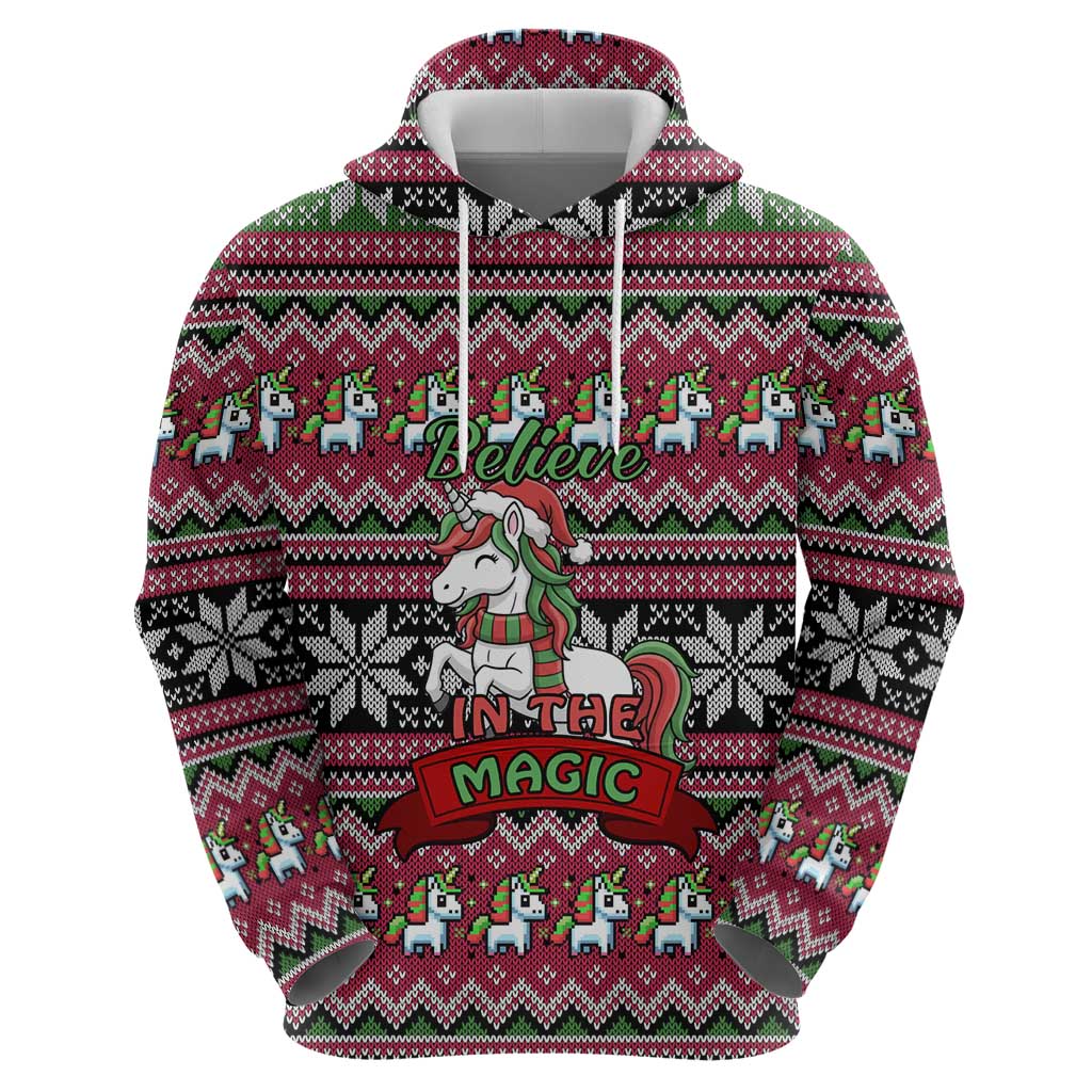 Unicorn Believe In The Magic Christmas Zip Hoodie Xmas Holiday Patterns - Wonder Print Shop