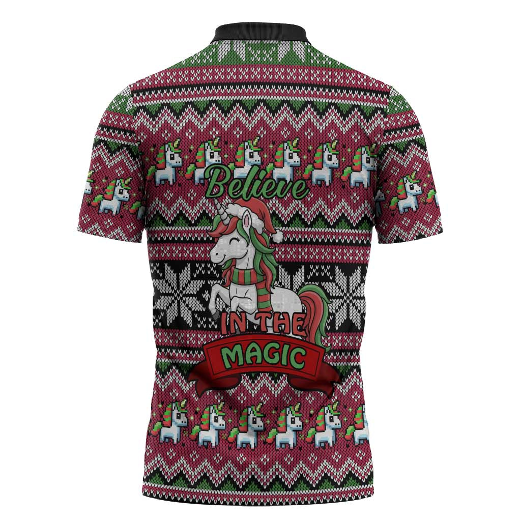 Unicorn Believe In The Magic Christmas Zipper Polo Shirt Xmas Holiday Patterns - Wonder Print Shop