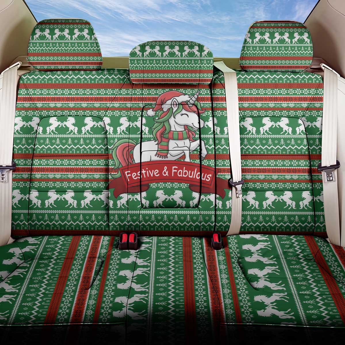 Unicorn Festive Fabulous Christmas Back Car Seat Cover Xmas Holiday Patterns - Wonder Print Shop