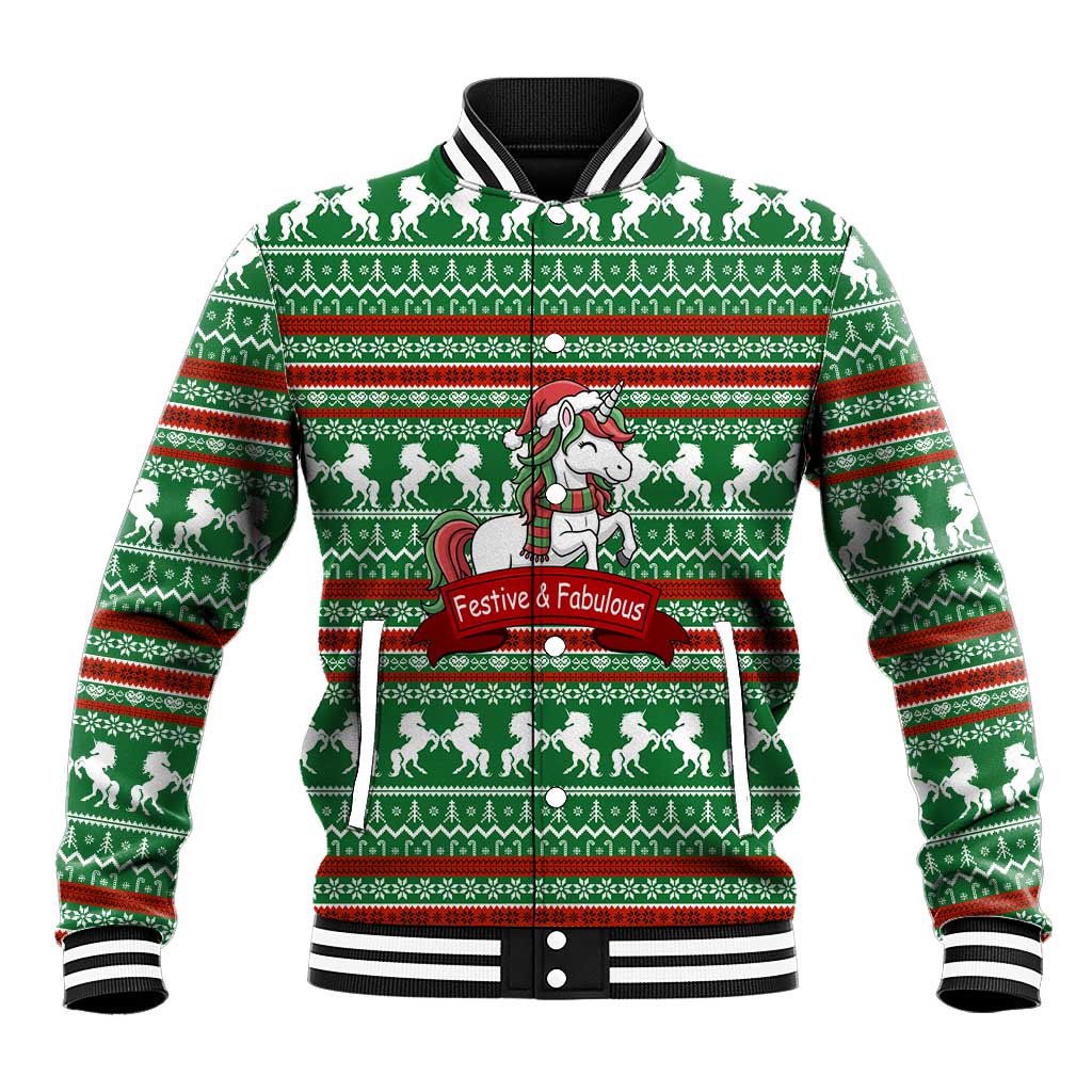 Unicorn Festive Fabulous Christmas Baseball Jacket Xmas Holiday Patterns - Wonder Print Shop
