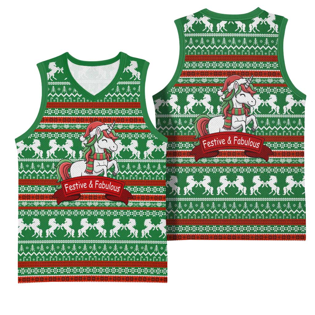 Unicorn Festive Fabulous Christmas Basketball Jersey Xmas Holiday Patterns - Wonder Print Shop