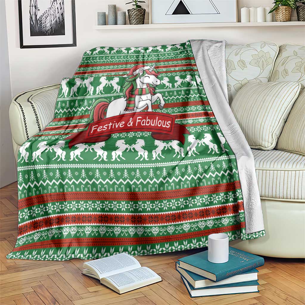 Unicorn Festive Fabulous Christmas Blanket Xmas Holiday Patterns - Wonder Print Shop