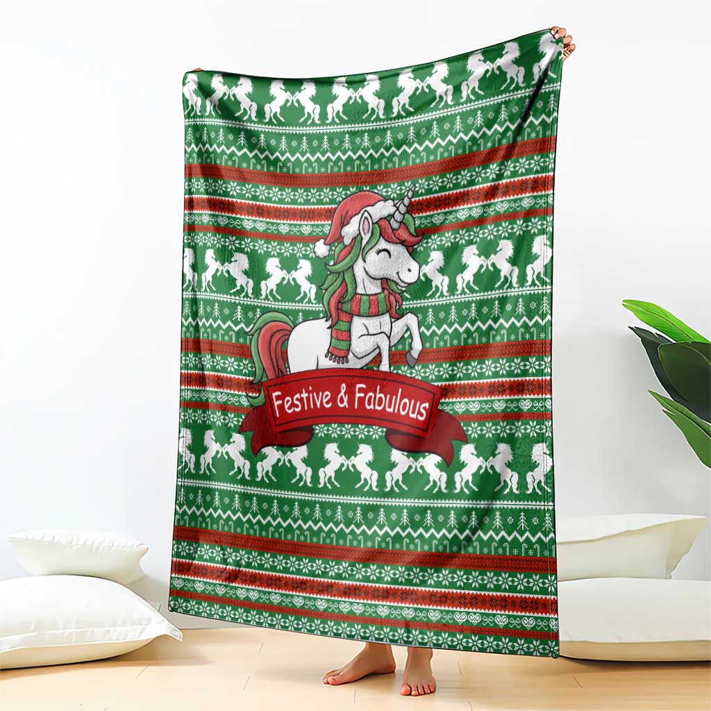 Unicorn Festive Fabulous Christmas Blanket Xmas Holiday Patterns - Wonder Print Shop