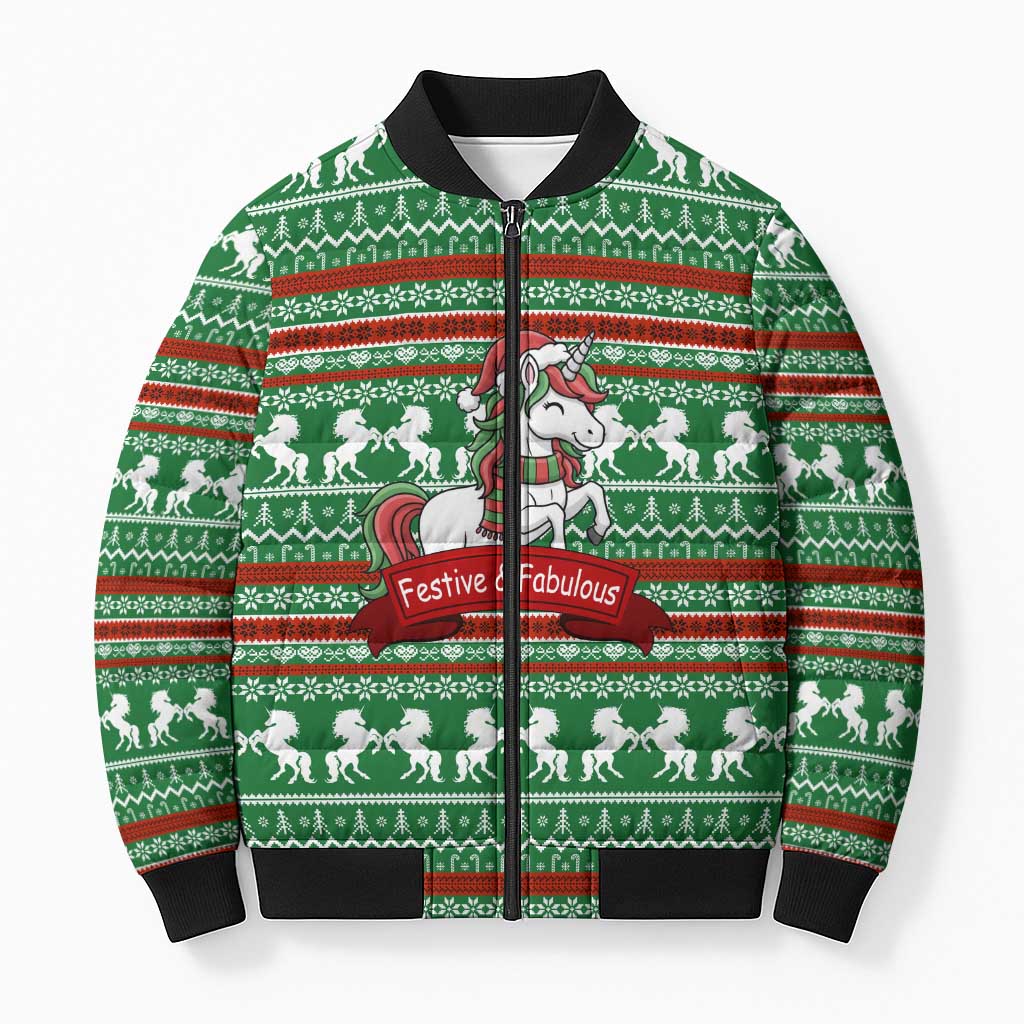 Unicorn Festive Fabulous Christmas Bomber Puffer Jacket Xmas Holiday Patterns - Wonder Print Shop