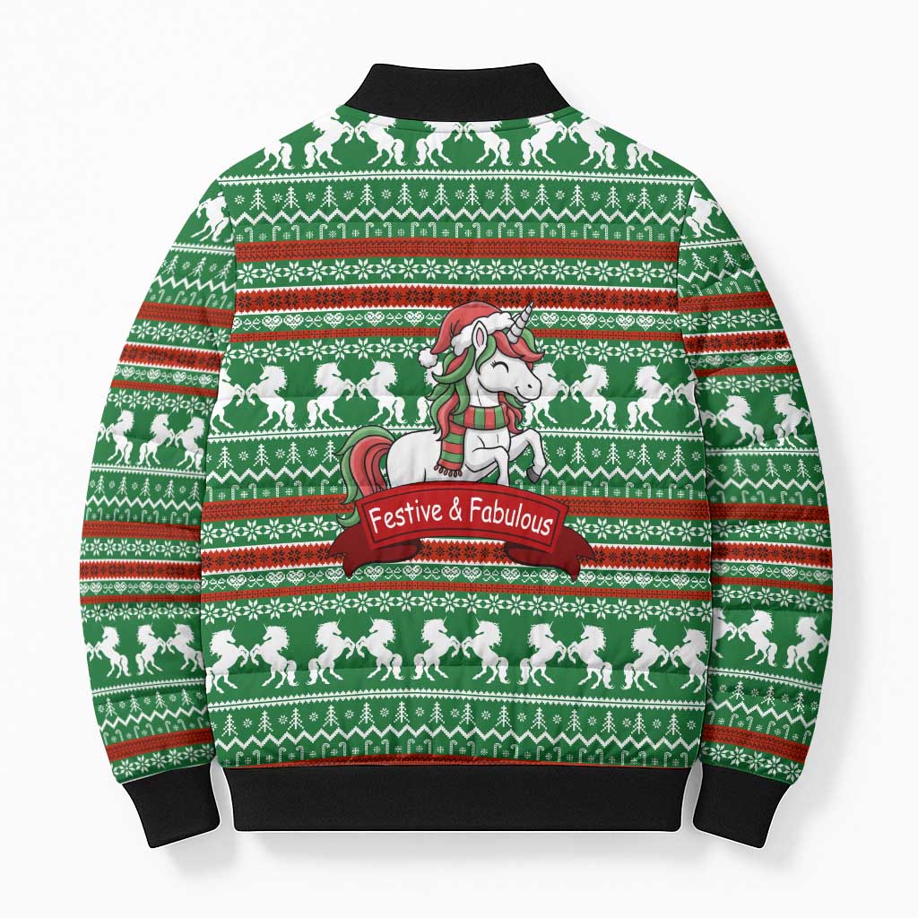 Unicorn Festive Fabulous Christmas Bomber Puffer Jacket Xmas Holiday Patterns - Wonder Print Shop