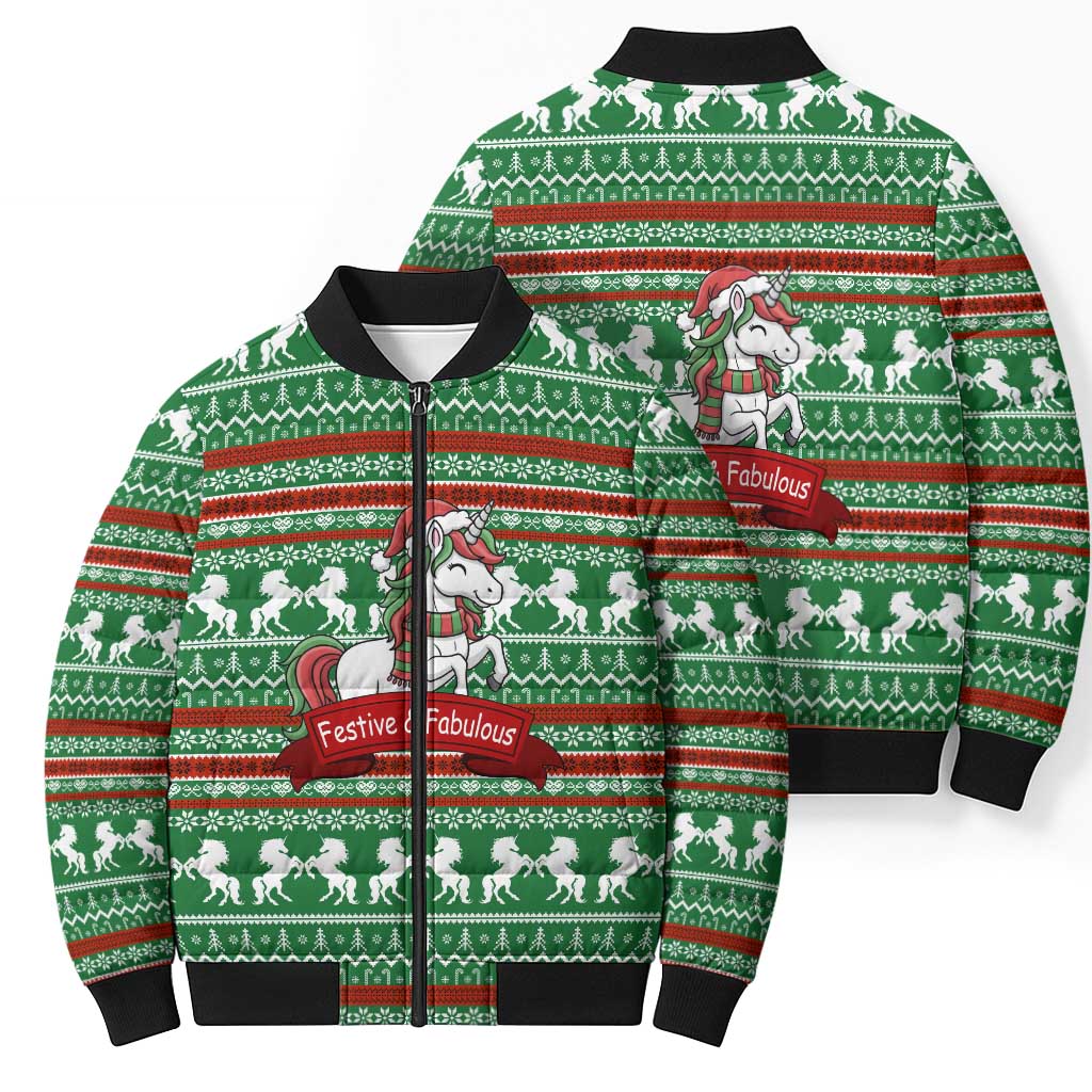Unicorn Festive Fabulous Christmas Bomber Puffer Jacket Xmas Holiday Patterns - Wonder Print Shop