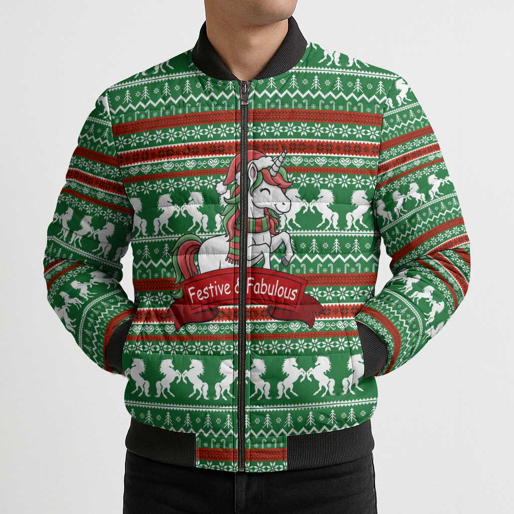 Unicorn Festive Fabulous Christmas Bomber Puffer Jacket Xmas Holiday Patterns - Wonder Print Shop