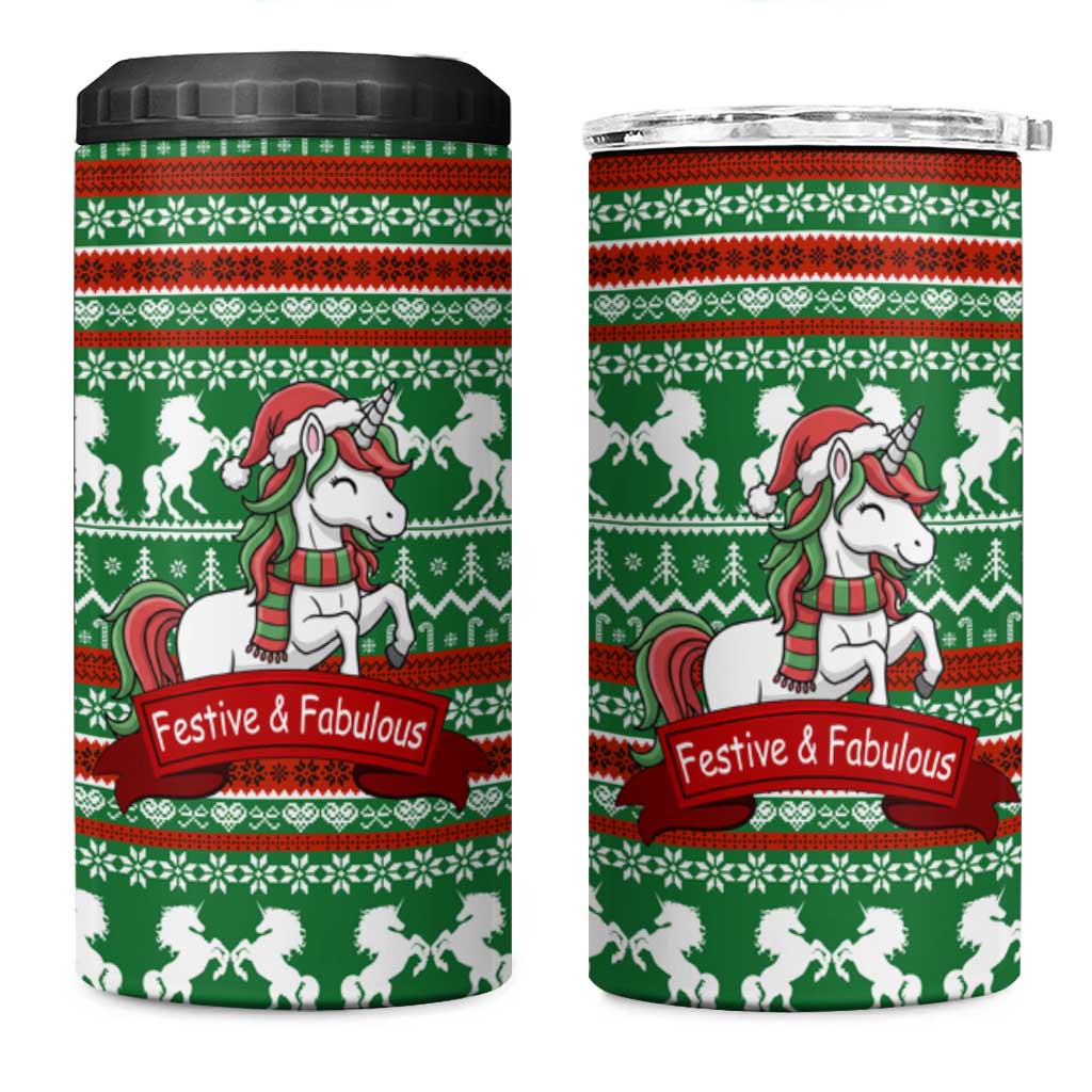 Unicorn Festive Fabulous Christmas 4 in 1 Can Cooler Tumbler Xmas Holiday Patterns - Wonder Print Shop
