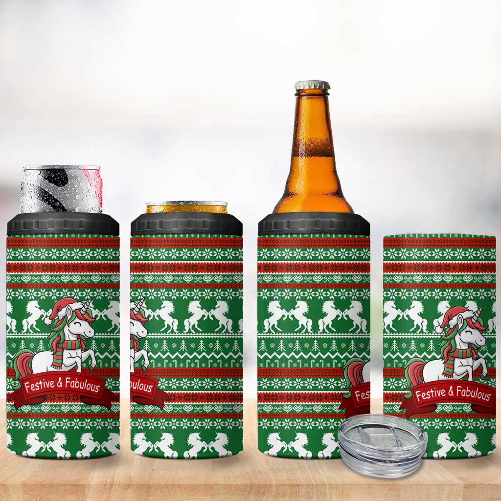Unicorn Festive Fabulous Christmas 4 in 1 Can Cooler Tumbler Xmas Holiday Patterns - Wonder Print Shop
