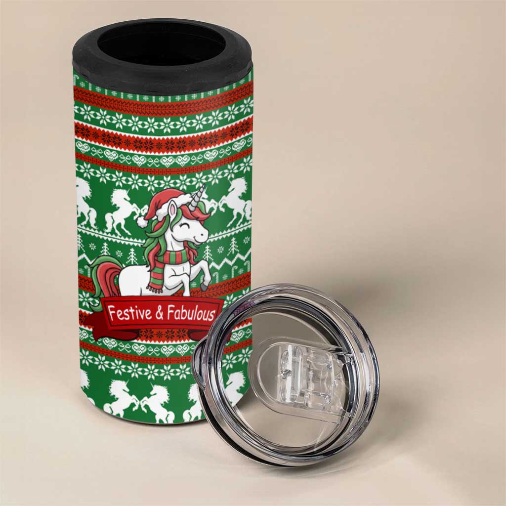 Unicorn Festive Fabulous Christmas 4 in 1 Can Cooler Tumbler Xmas Holiday Patterns - Wonder Print Shop