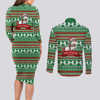 Unicorn Festive Fabulous Christmas Couples Matching Long Sleeve Bodycon Dress and Long Sleeve Button Shirt Xmas Holiday Patterns - Wonder Print Shop
