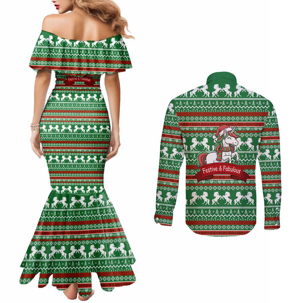 Unicorn Festive Fabulous Christmas Couples Matching Mermaid Dress and Long Sleeve Button Shirt Xmas Holiday Patterns - Wonder Print Shop