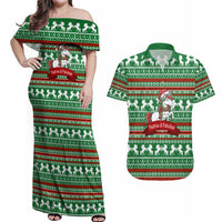 Unicorn Festive Fabulous Christmas Couples Matching Off Shoulder Maxi Dress and Hawaiian Shirt Xmas Holiday Patterns - Wonder Print Shop