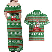 Unicorn Festive Fabulous Christmas Couples Matching Off Shoulder Maxi Dress and Hawaiian Shirt Xmas Holiday Patterns - Wonder Print Shop
