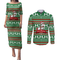 Unicorn Festive Fabulous Christmas Couples Matching Puletasi and Long Sleeve Button Shirt Xmas Holiday Patterns - Wonder Print Shop