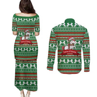 Unicorn Festive Fabulous Christmas Couples Matching Puletasi and Long Sleeve Button Shirt Xmas Holiday Patterns - Wonder Print Shop