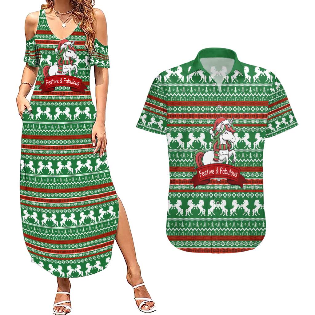Unicorn Festive Fabulous Christmas Couples Matching Summer Maxi Dress and Hawaiian Shirt Xmas Holiday Patterns - Wonder Print Shop