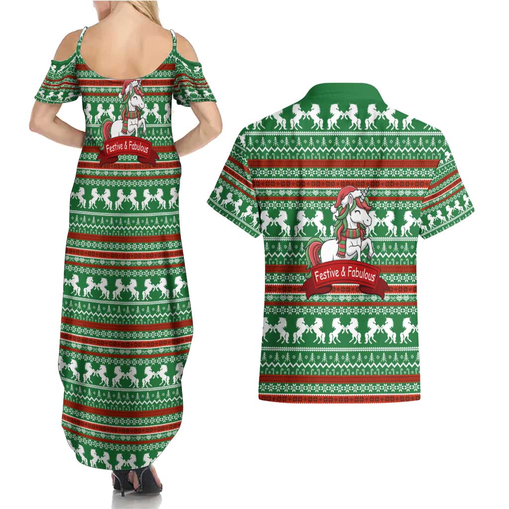 Unicorn Festive Fabulous Christmas Couples Matching Summer Maxi Dress and Hawaiian Shirt Xmas Holiday Patterns - Wonder Print Shop