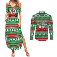 Unicorn Festive Fabulous Christmas Couples Matching Summer Maxi Dress and Long Sleeve Button Shirt Xmas Holiday Patterns - Wonder Print Shop