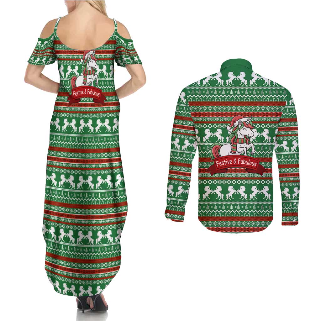 Unicorn Festive Fabulous Christmas Couples Matching Summer Maxi Dress and Long Sleeve Button Shirt Xmas Holiday Patterns - Wonder Print Shop