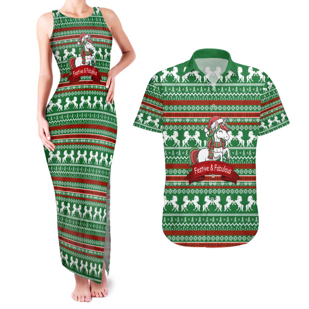 Unicorn Festive Fabulous Christmas Couples Matching Tank Maxi Dress and Hawaiian Shirt Xmas Holiday Patterns - Wonder Print Shop
