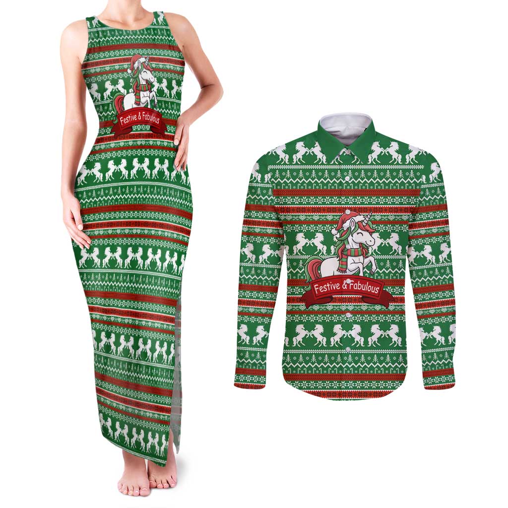 Unicorn Festive Fabulous Christmas Couples Matching Tank Maxi Dress and Long Sleeve Button Shirt Xmas Holiday Patterns - Wonder Print Shop