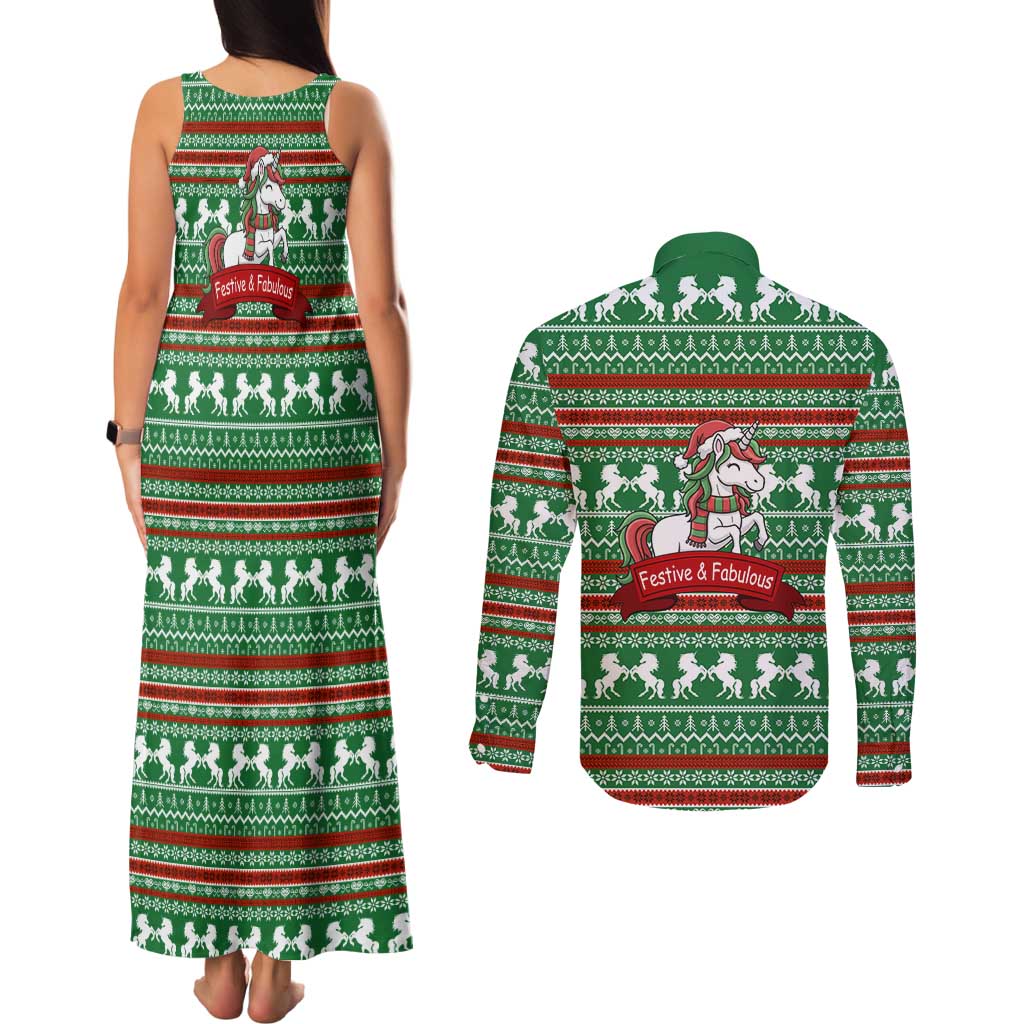 Unicorn Festive Fabulous Christmas Couples Matching Tank Maxi Dress and Long Sleeve Button Shirt Xmas Holiday Patterns - Wonder Print Shop