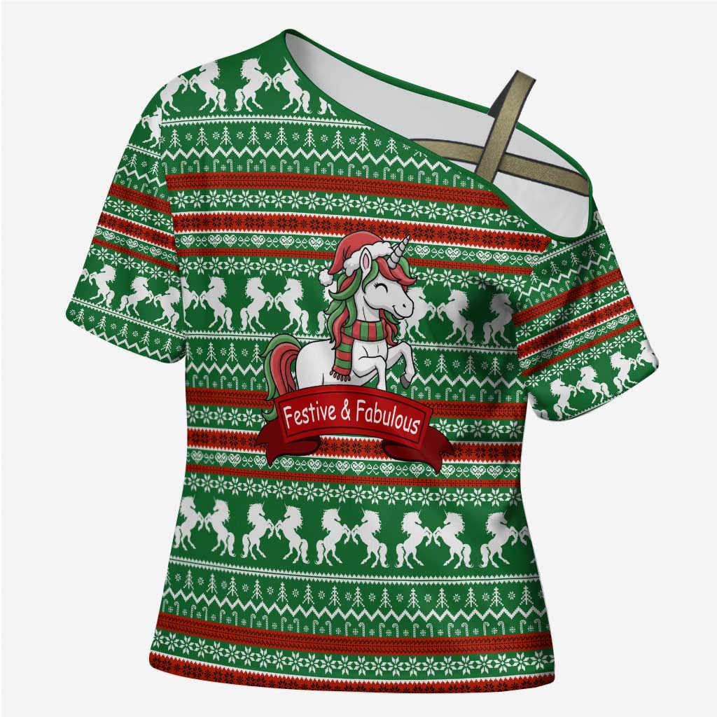 Unicorn Festive Fabulous Christmas Cross Shoulder Shirt Xmas Holiday Patterns - Wonder Print Shop
