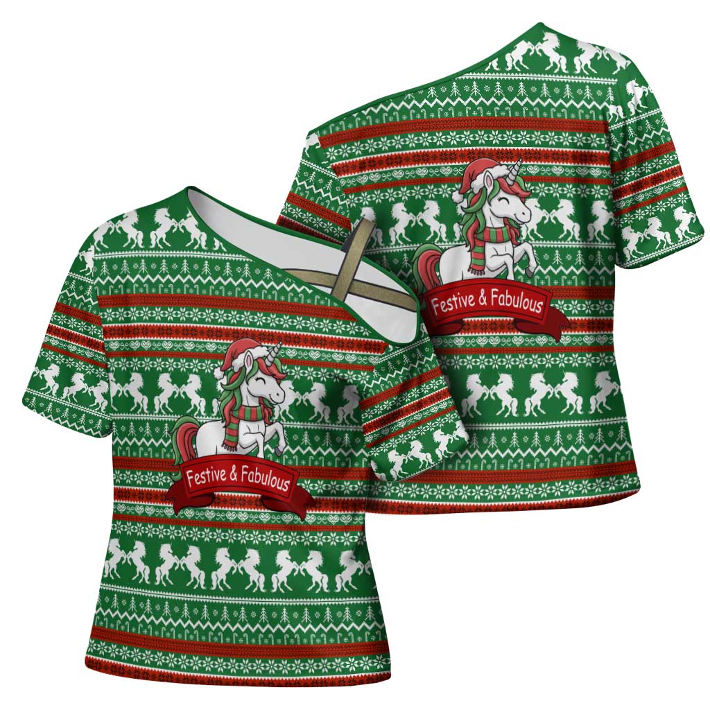 Unicorn Festive Fabulous Christmas Cross Shoulder Shirt Xmas Holiday Patterns - Wonder Print Shop