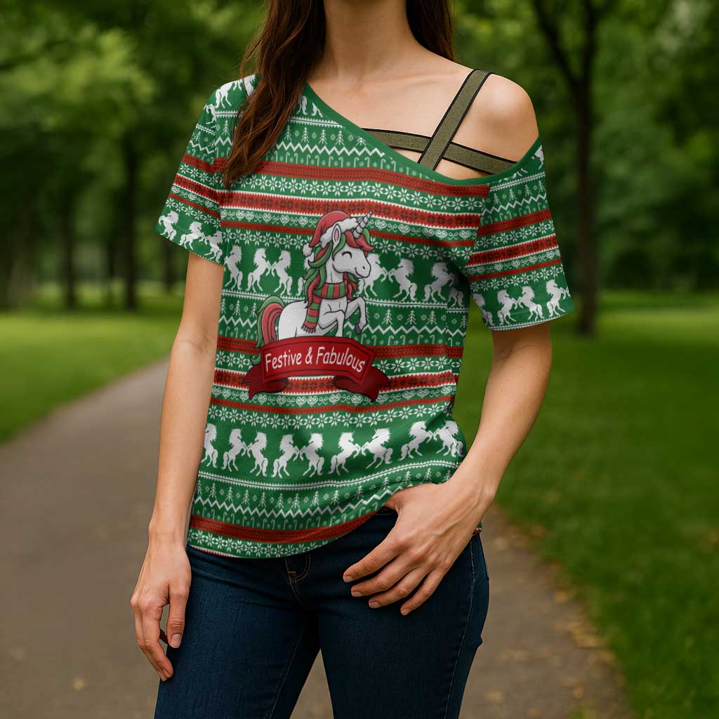 Unicorn Festive Fabulous Christmas Cross Shoulder Shirt Xmas Holiday Patterns - Wonder Print Shop