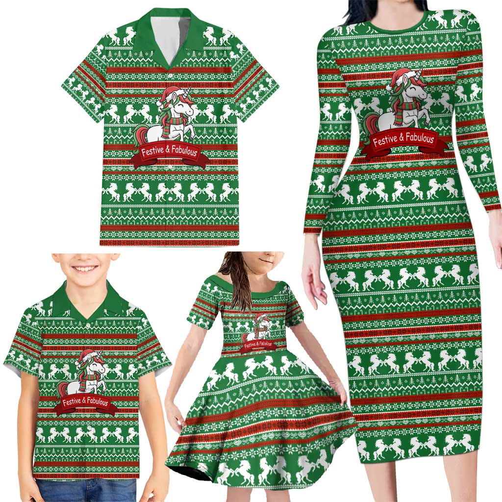 Unicorn Festive Fabulous Christmas Family Matching Long Sleeve Bodycon Dress and Hawaiian Shirt Xmas Holiday Patterns - Wonder Print Shop