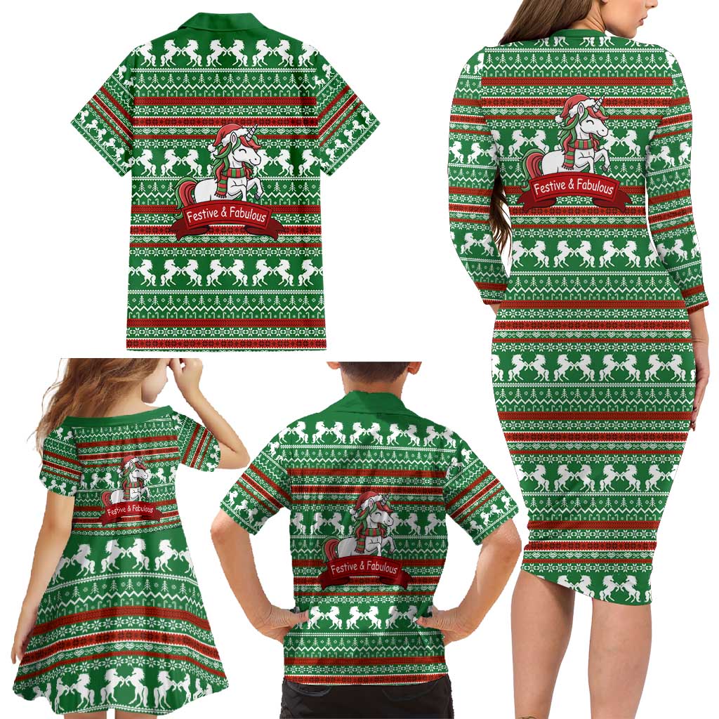 Unicorn Festive Fabulous Christmas Family Matching Long Sleeve Bodycon Dress and Hawaiian Shirt Xmas Holiday Patterns - Wonder Print Shop