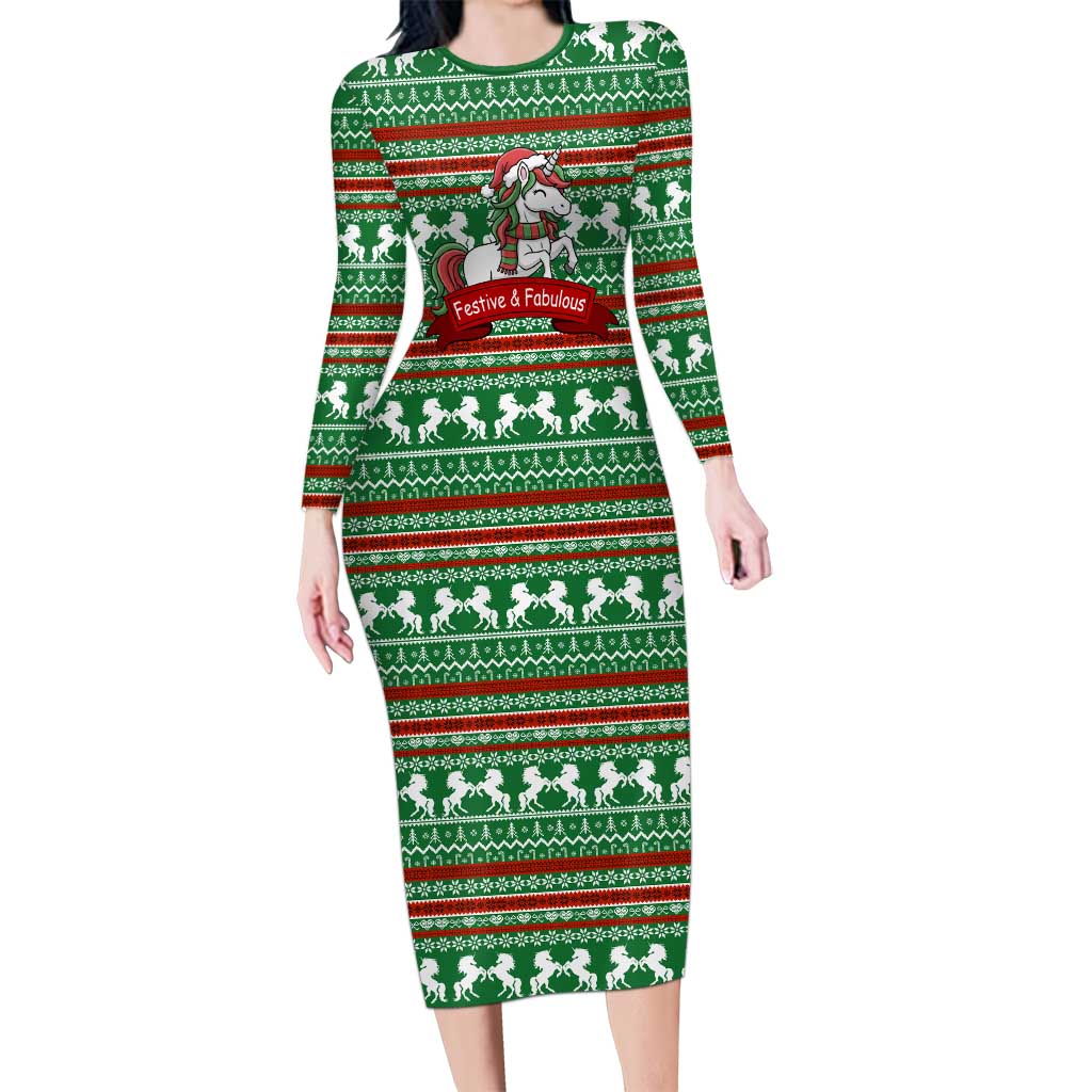 Unicorn Festive Fabulous Christmas Family Matching Long Sleeve Bodycon Dress and Hawaiian Shirt Xmas Holiday Patterns - Wonder Print Shop
