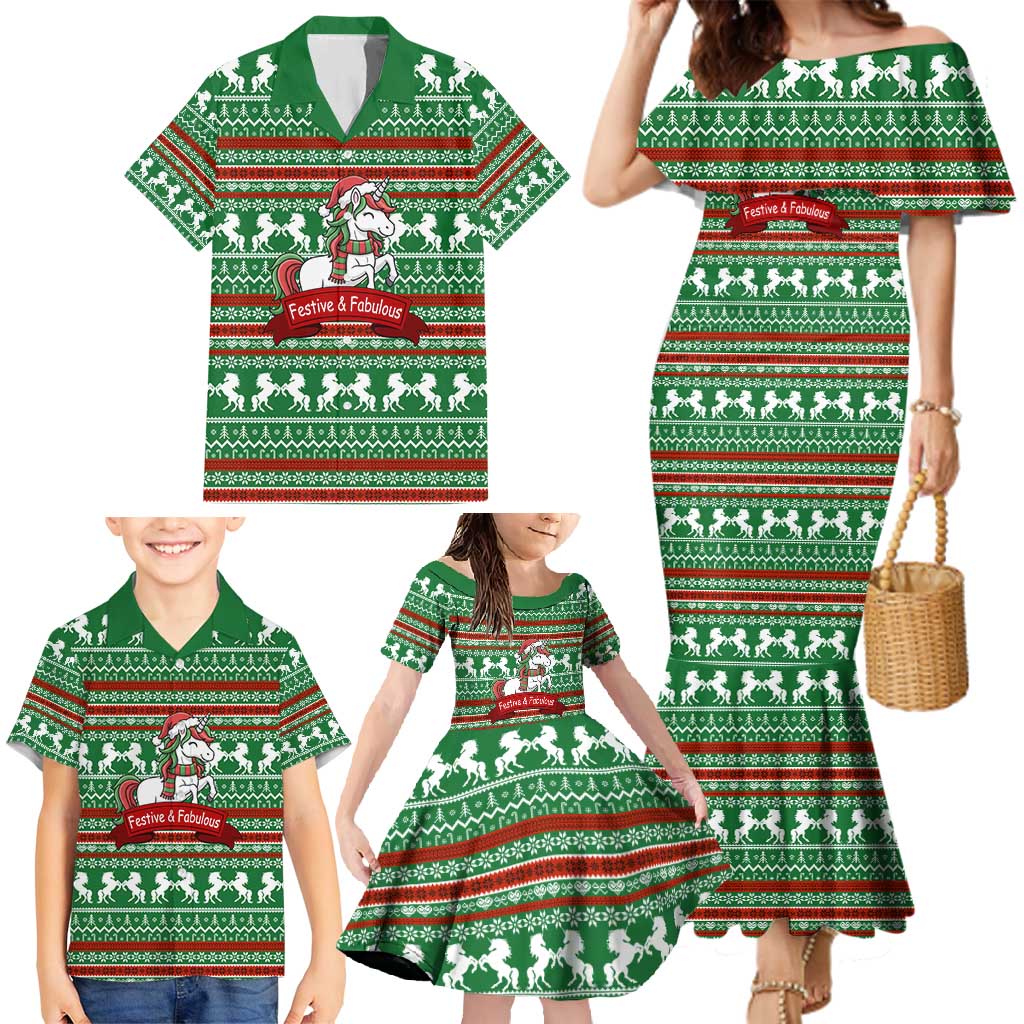 Unicorn Festive Fabulous Christmas Family Matching Mermaid Dress and Hawaiian Shirt Xmas Holiday Patterns - Wonder Print Shop