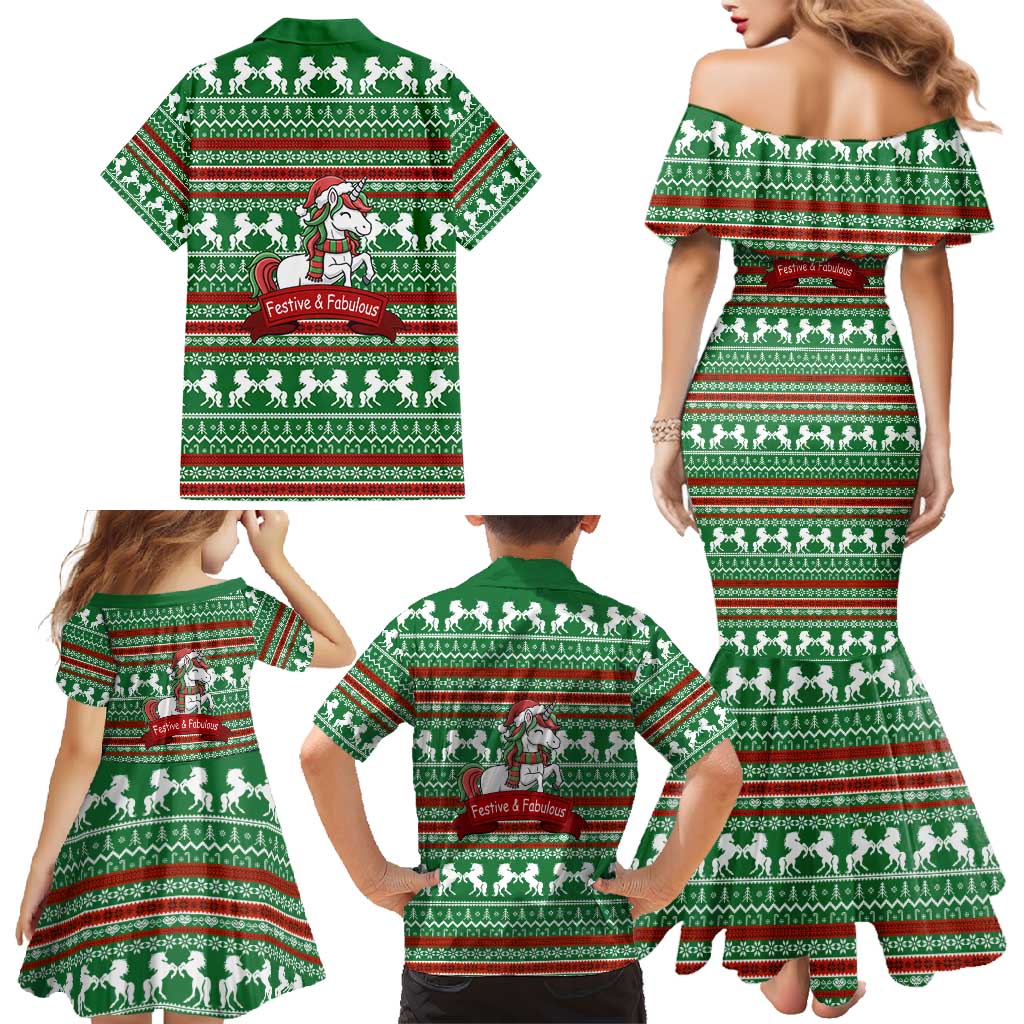 Unicorn Festive Fabulous Christmas Family Matching Mermaid Dress and Hawaiian Shirt Xmas Holiday Patterns - Wonder Print Shop