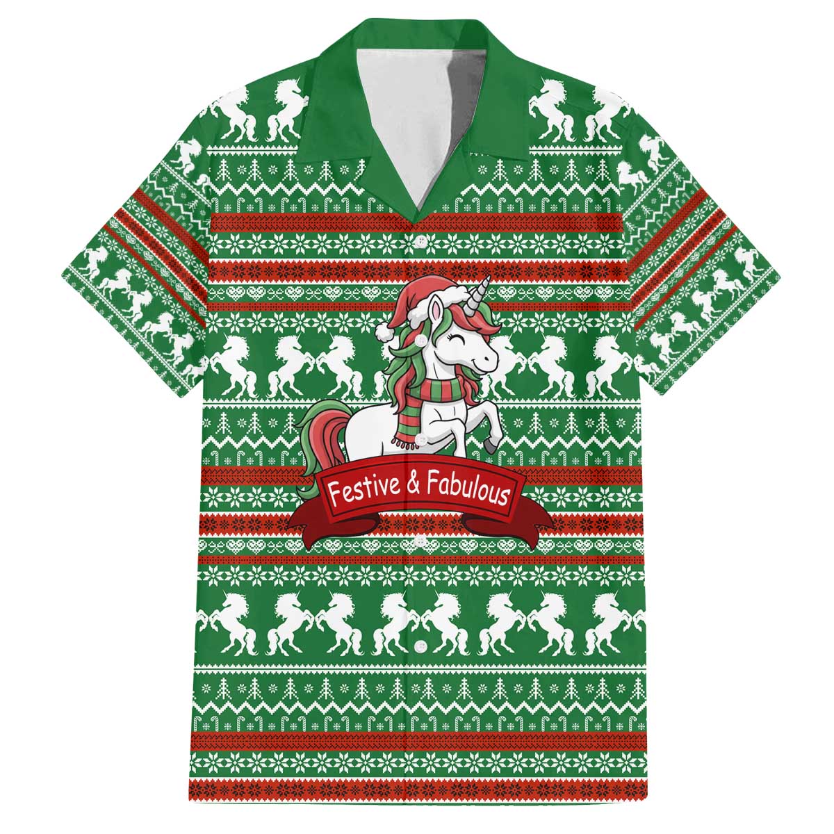 Unicorn Festive Fabulous Christmas Family Matching Off The Shoulder Long Sleeve Dress and Hawaiian Shirt Xmas Holiday Patterns - Wonder Print Shop