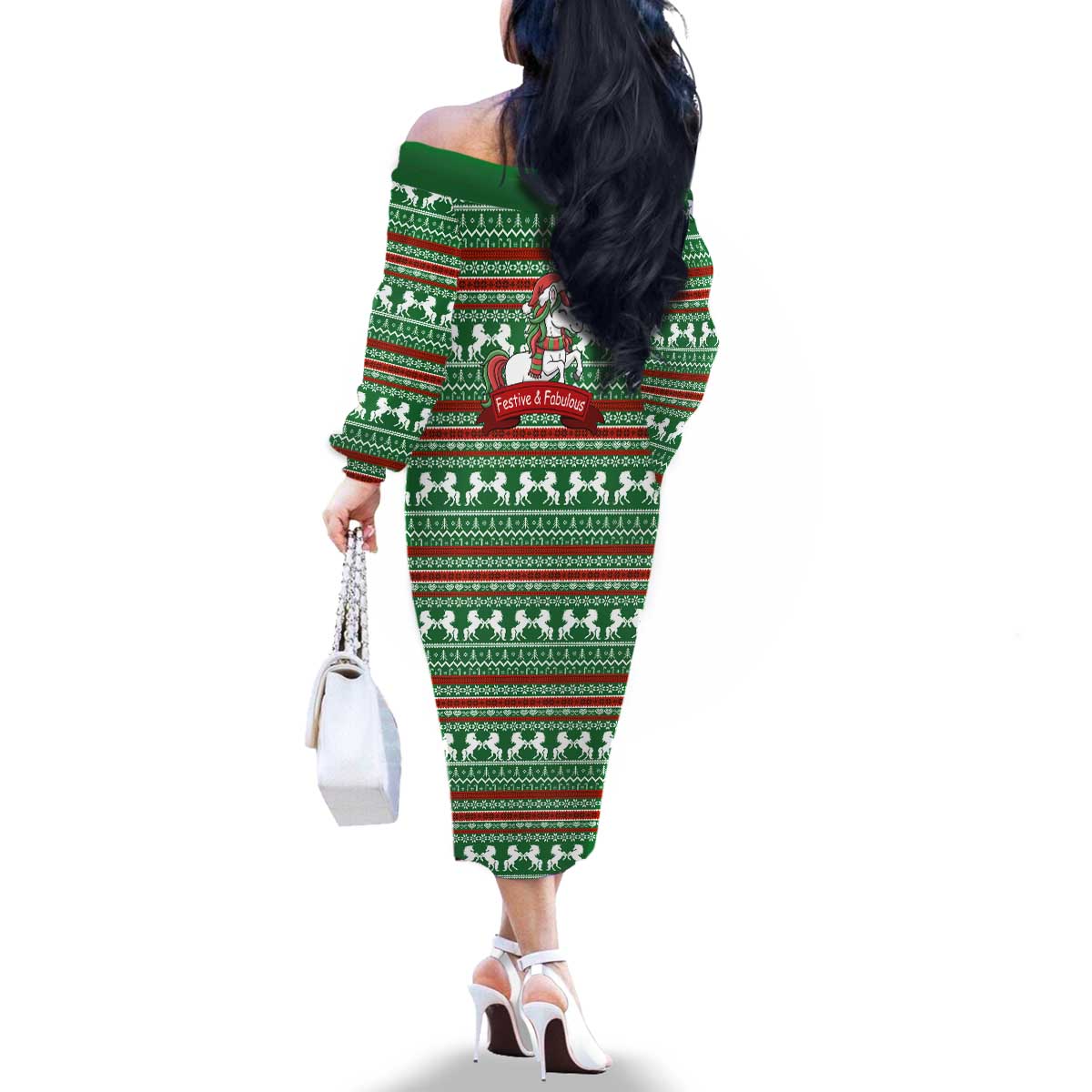 Unicorn Festive Fabulous Christmas Family Matching Off The Shoulder Long Sleeve Dress and Hawaiian Shirt Xmas Holiday Patterns - Wonder Print Shop