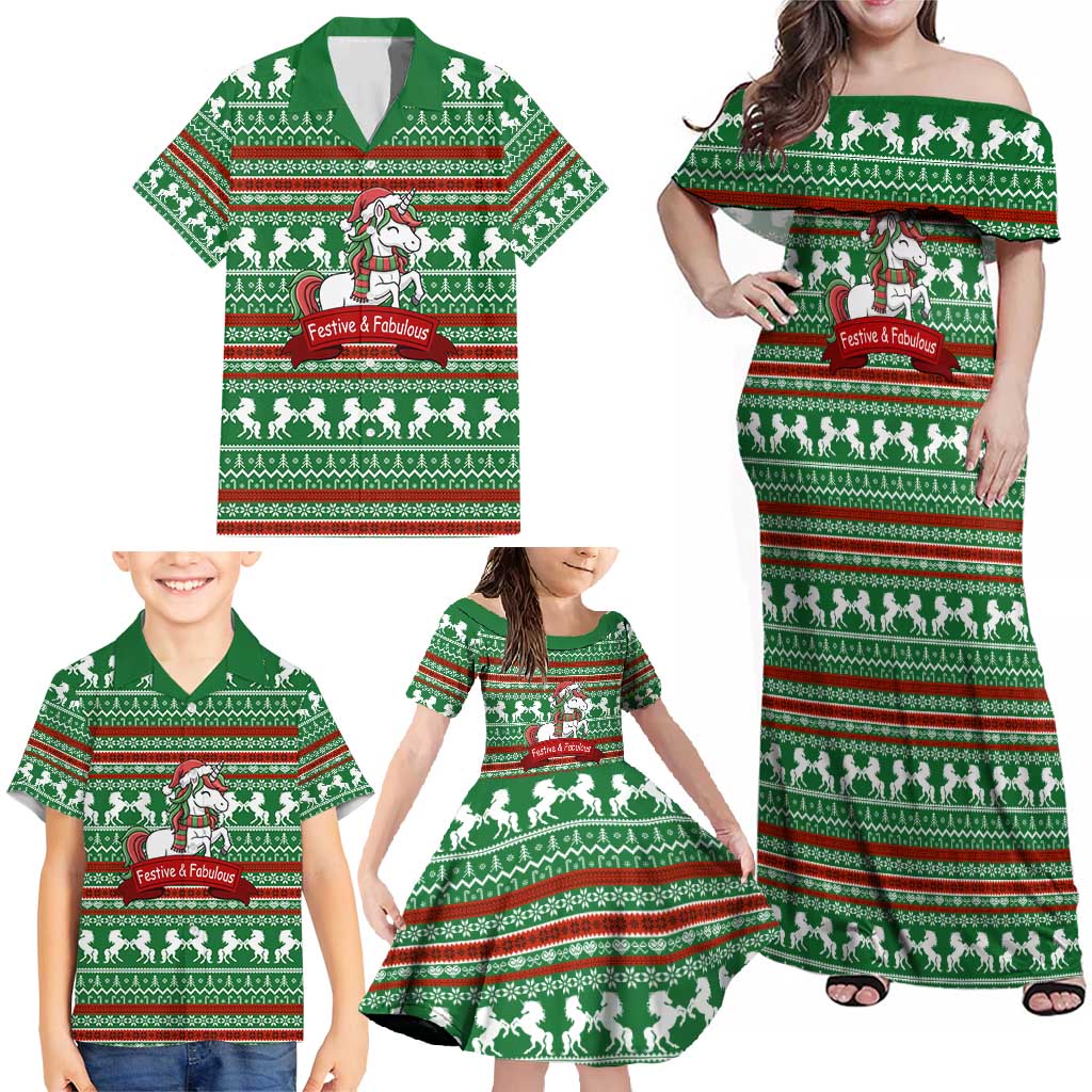 Unicorn Festive Fabulous Christmas Family Matching Off Shoulder Maxi Dress and Hawaiian Shirt Xmas Holiday Patterns - Wonder Print Shop